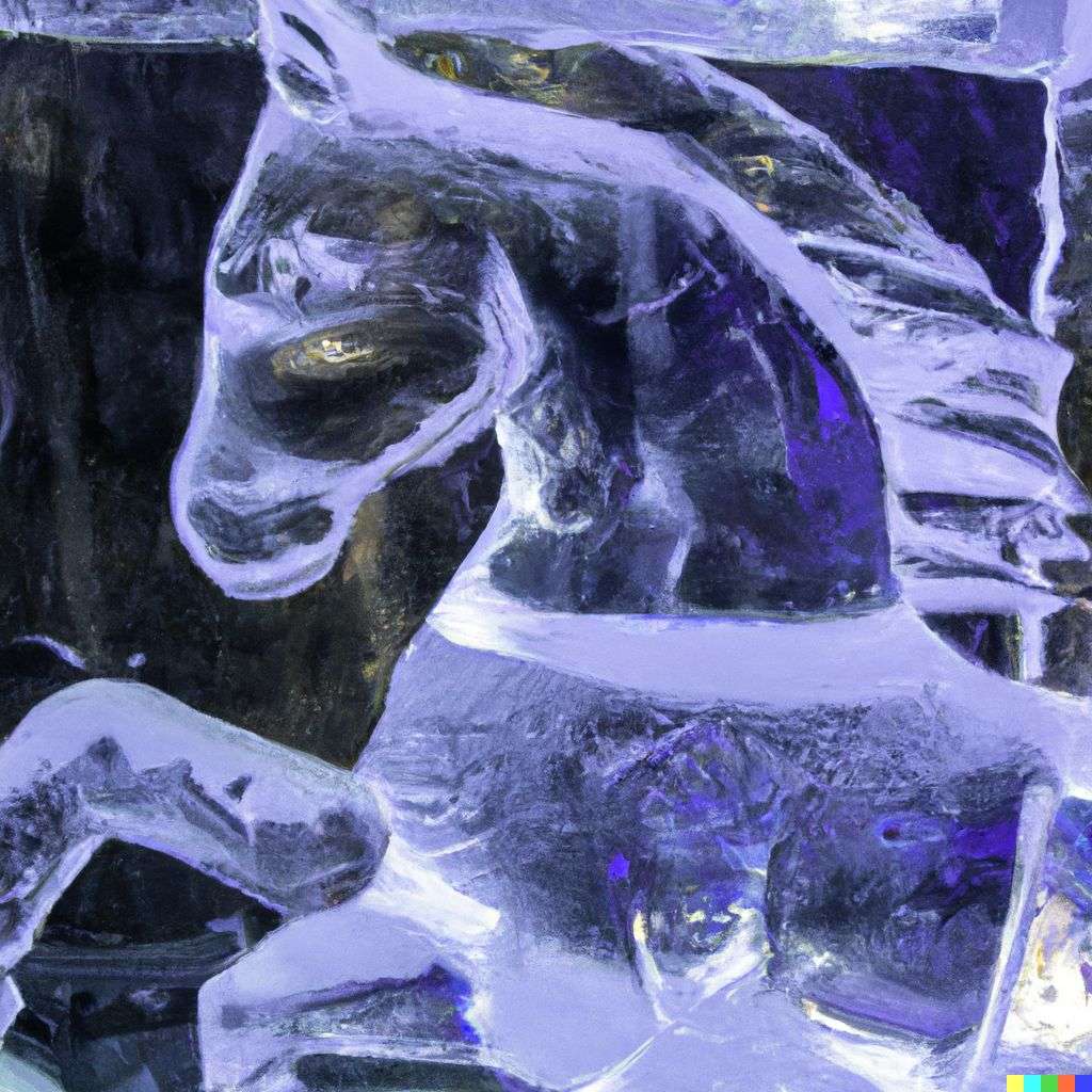 a horse, ice sculpture